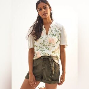 Anthropologie Tiny Floral Embroidered Top